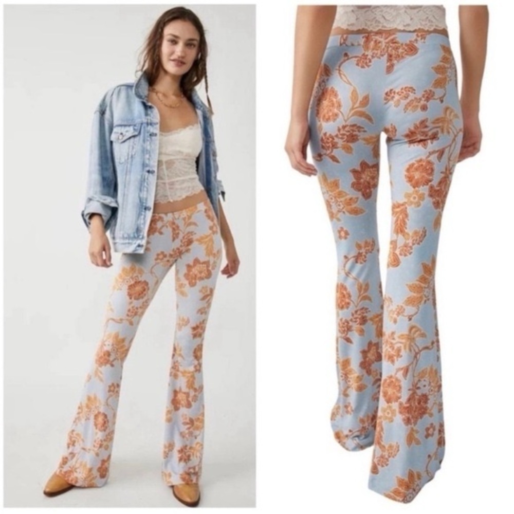 FREE PEOPLE‎ Make A Statement Floral Flared Bell Bottom Pants Paisley size Large